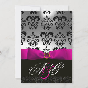 Invitación CINTA FUCsia ROSA BLANCO NEGRO MONOGRAMA DAMASCO