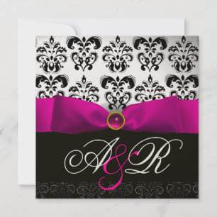 Invitación CINTA FUCsia ROSA BLANCO NEGRO MONOGRAMA DAMASCO