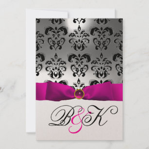 Invitación CINTA FUCsia ROSA BLANCO NEGRO MONOGRAMA DAMASCO