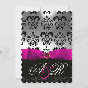Invitación CINTA FUCsia ROSA BLANCO NEGRO MONOGRAMA DAMASCO