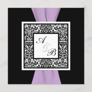 Invitación CINTA IMPRESA damasco blanco negro de la lavanda