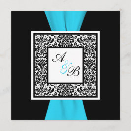 Invitación Cinta IMPRESA de Damasco blanco y negro