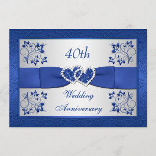 Invitación CINTA IMPRESA Floral Plateado Azul 40 Aniversario