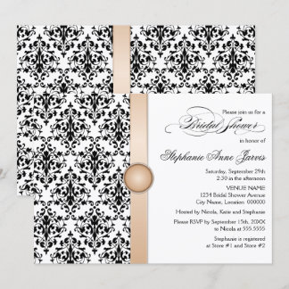 Invitación Cinta impresa y ducha de novia de damasco de joyas