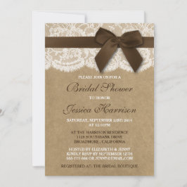 Invitación Cinta marrón en ducha de novia Kraft & Lace