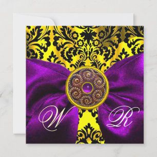 INVITACIÓN CINTA MORADA  ORO AMARILLO  NEGRO  DAMASCO MONOGRA