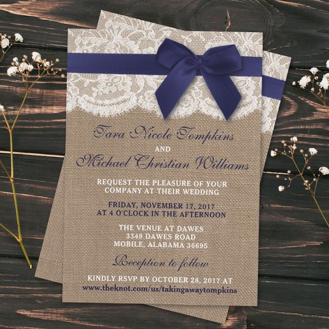 Invitación Cinta Naval En Boda Burlap & Lace (Subido por el creador)