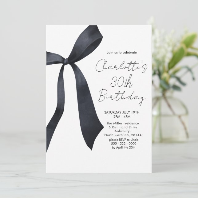 Invitación Cinta negra elegante cumpleaños número 30 (Anverso de pie)