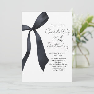 Invitación Cinta negra elegante cumpleaños número 30