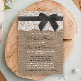 Invitación Cinta negra en la ducha de novia en Burlap y Lace