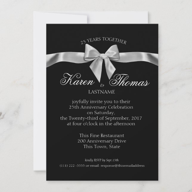 Invitación Cinta negra y plateada 50 años (Anverso)