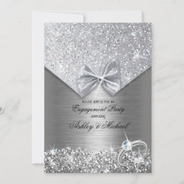 Invitación cinta plateada brillo lentejuelas purpurina anillo