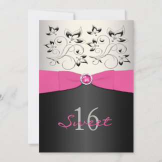 Invitación Cinta prensada color negro rosado dulce 16 invitac