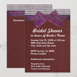 Invitación Cinta Púrpura, Lace, Ducha De Novias Burlap Rojo I