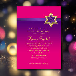 Invitación Cinta púrpura ombré y estrella para Bat Mitzvah