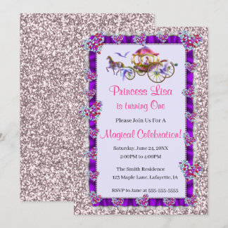 Invitación Cinta púrpura Purpurina rosa Princesa Real Cumplea