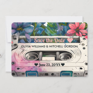 Invitación Cinta Retro   Floral Boda Save the Date