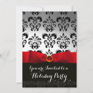 Invitación CINTA ROJA BLANCA NEGRA DAMASCO FIESTA NAVIDEÑA Ru