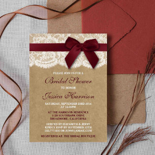Invitación Cinta Roja En La Ducha De Novias De Kraft Y Lace