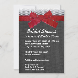 Invitación Cinta roja, encaje, burlap gris invita a ducha de 