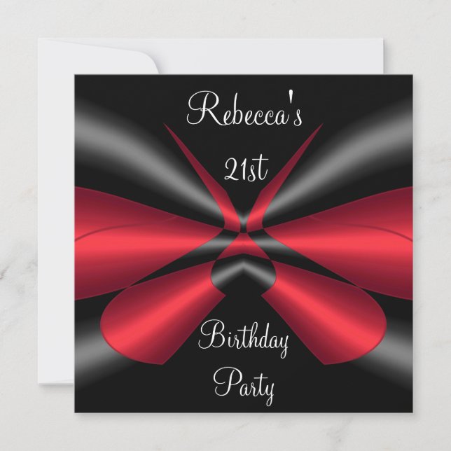 Invitación Cinta roja negra 21ª elegante fiesta de cumpleaños (Anverso)