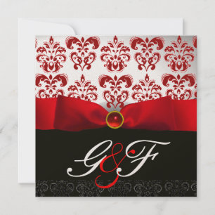 INVITACIÓN CINTA ROJA RUBÍ ORO NEGRO DAMASCO MONOGRAMA