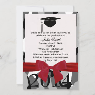 Invitación Cinta Roja Y Graduación De Camo Gris