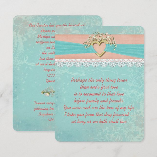 Invitación Cinta romántica para renovación y corazón (Anverso / Reverso)