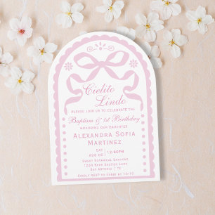 Invitación Cinta Rosa Cielito Lindo Niña Bautizo y Cumpleaños