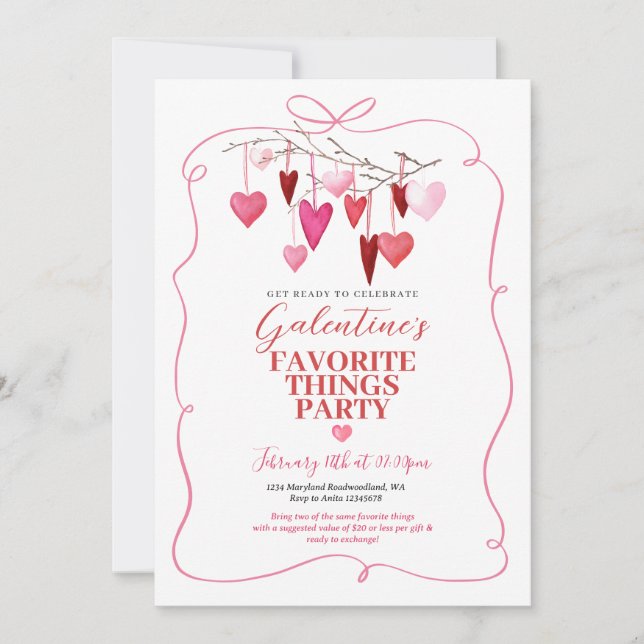 Invitación Cinta rosa Cinta favorita cosa del Fiesta de Galen (Anverso)