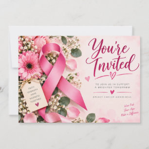 Invitación Cinta Rosa Conciencia del Cáncer de Seno Floral