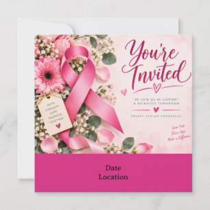 Invitación Cinta Rosa Conciencia del Cáncer de Seno Floral