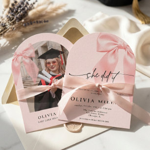 Invitación Cinta Rosa Coquette Arqueada Foto Fiesta de Gradua