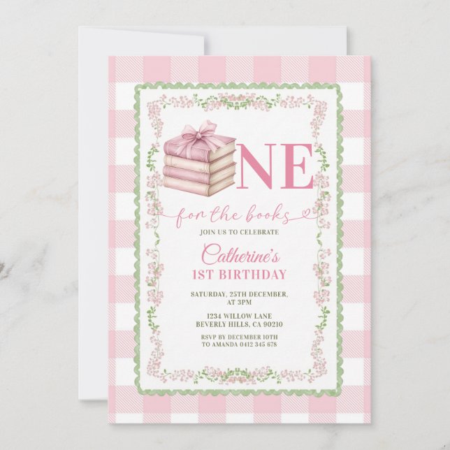 Invitación Cinta Rosa Coquette Uno para el libro 1er cumpleañ (Anverso)