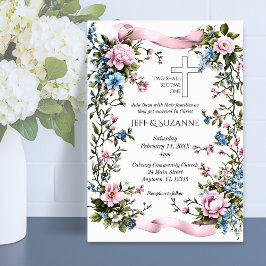 Invitación Cinta Rosa Cruz Floral Dos se Convierten en Uno