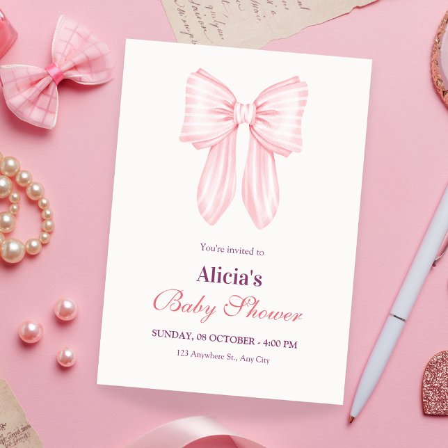 Invitación Cinta rosa de arco suave de bebé (Subido por el creador)