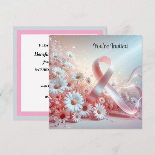 Invitación Cinta rosa de beneficios de recaudación de fondos (Anverso / Reverso)