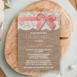 Invitación Cinta Rosa En La Ducha De Brigada Burlap Y Lace