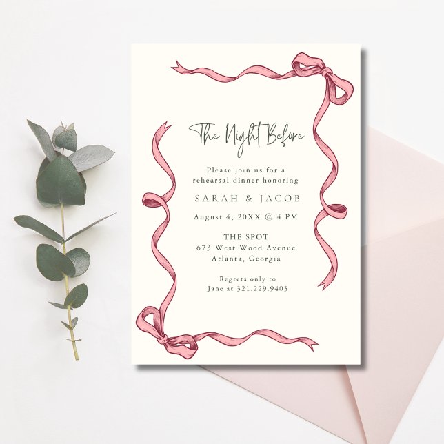 Invitación Cinta rosa la noche antes de la cena del ensayo (Pink Ribbon The Night Before Rehearsal Dinner Invitation)