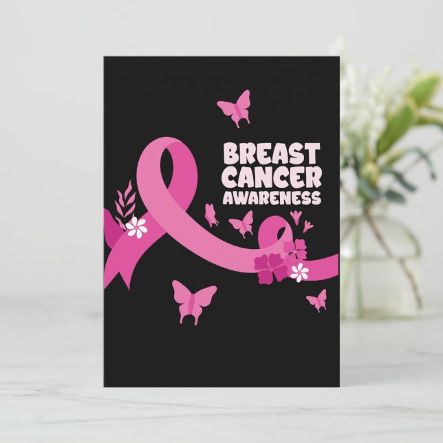Invitación Cinta rosa Mujeres Cáncer de Mama Sensibilización  (Anverso de pie)