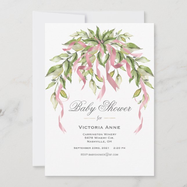 Invitación Cinta rosa verde elegancia Baby Shower (Anverso)
