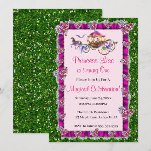 Invitación Cinta rosa Verde Purpurina Real Princesa Cumpleaño
