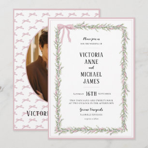 Invitación Cinta rosa y bodas de vintage de vegetación