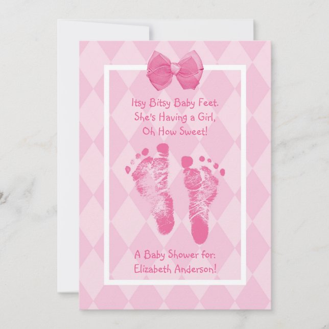 Invitación Cinta rosada de Baby Shower de las huellas lindas (Anverso)