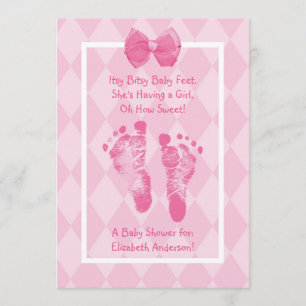 Invitación Cinta rosada de Baby Shower de las huellas lindas