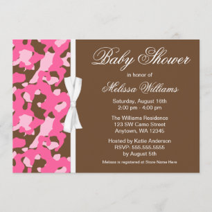 Invitación Cinta rosada femenina Baby Shower de Brown Camo