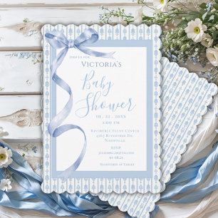 Invitación Cinta satinada azul elegante niño ducha