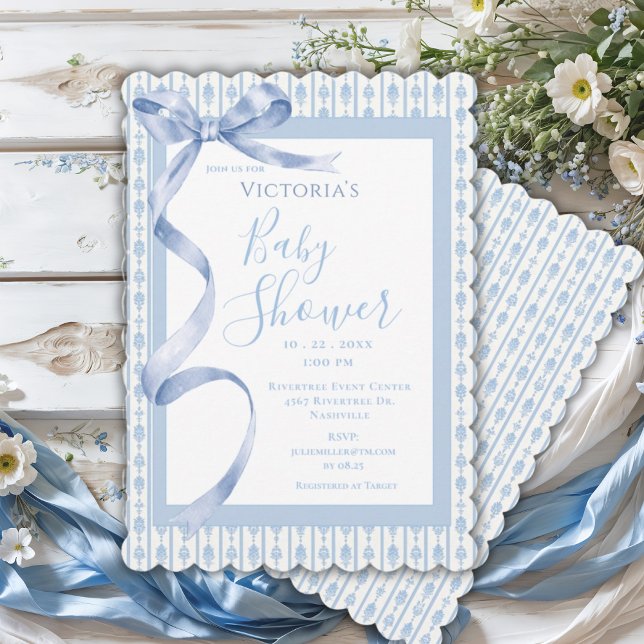Invitación Cinta satinada azul elegante niño ducha (Subido por el creador)