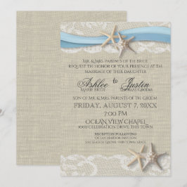 Invitación Cinta Starfish y Boda azul claro de encaje