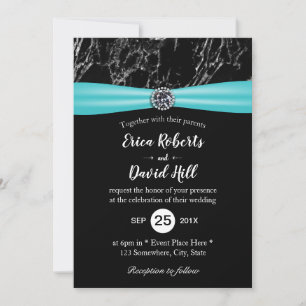 Invitación Cinta turquesa moderna Boda de mármol negro